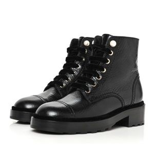 Chanel Calfskin Velvet Pearl Combat Short Boots